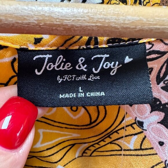 NWT Jolie & Joy Blouse Cropped Tie Front Ruffle Patchwork Gypsy Boho Festival LG - Picture 8 of 11